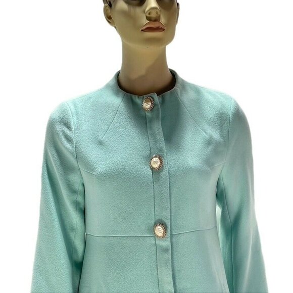 Jolie Brown Womens Long Turquoise Wool Blend Coat  Button Closure & Lined  Size - Picture 5 of 12